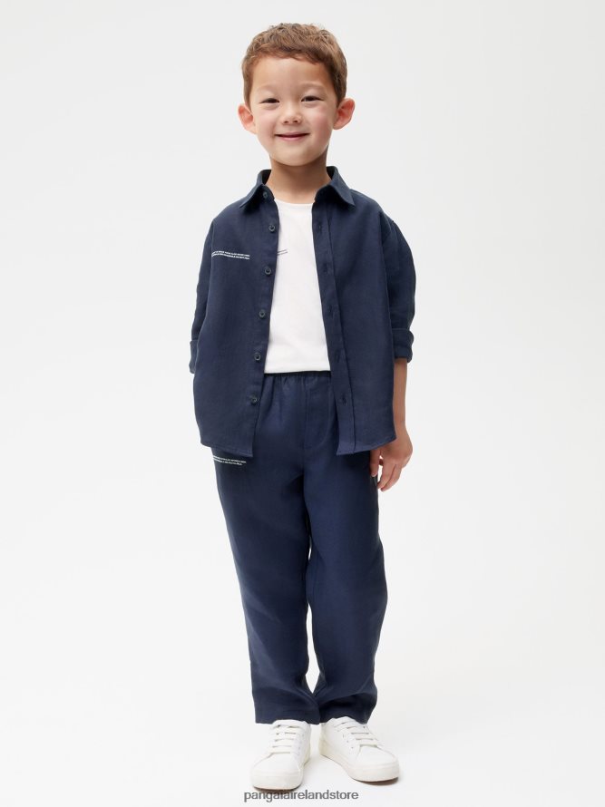 Kids Pangaia Clothes Aloe Linen Pants TT8Z42635 Navy Blue
