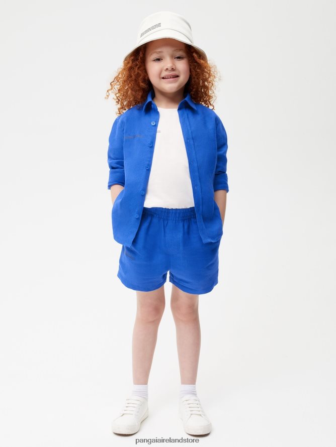 Kids Pangaia Clothes Aloe Linen Shorts TT8Z42620 Cobalt Blue