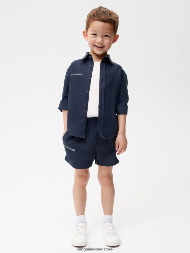 Kids Pangaia Clothes Aloe Linen Shorts TT8Z42623 Navy Blue