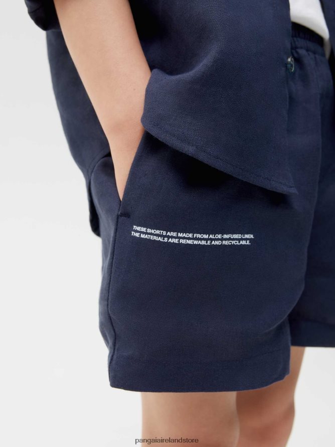 Kids Pangaia Clothes Aloe Linen Shorts TT8Z42623 Navy Blue