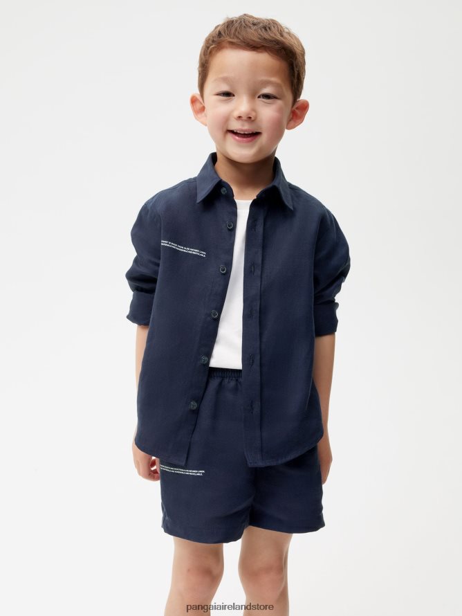 Kids Pangaia Clothes Aloe Linen Shorts TT8Z42623 Navy Blue