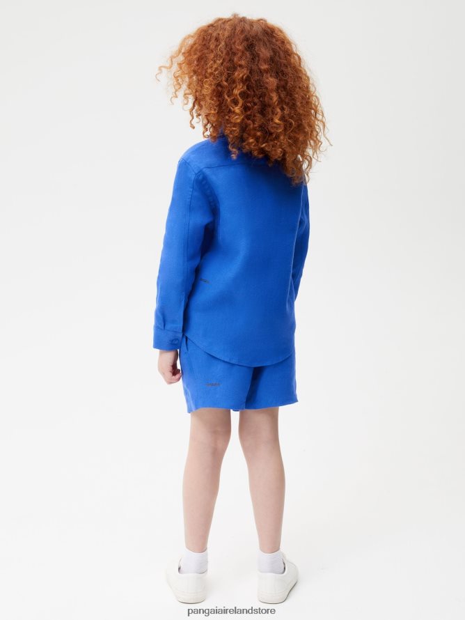 Kids Pangaia Clothes Aloe Linen Long Sleeve Shirt TT8Z42586 Cobalt Blue