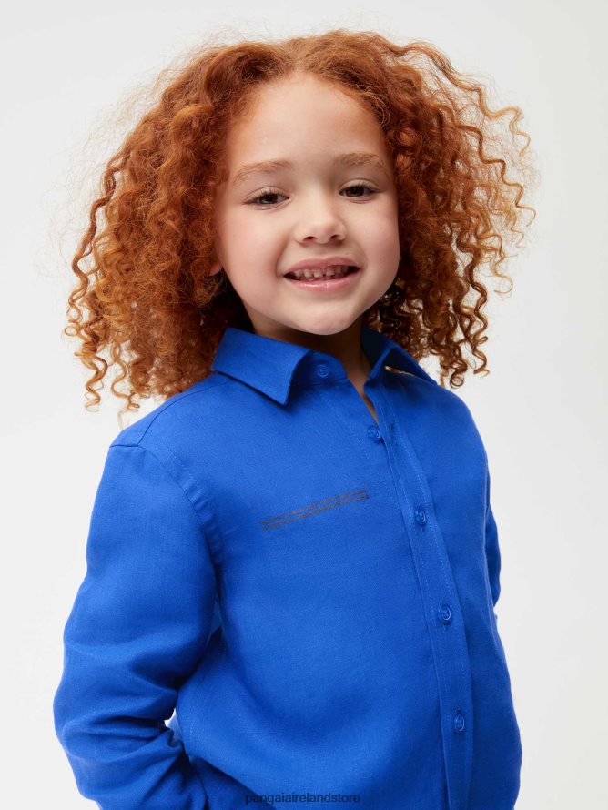 Kids Pangaia Clothes Aloe Linen Long Sleeve Shirt TT8Z42586 Cobalt Blue