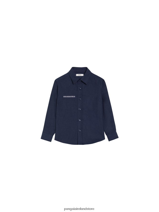 Kids Pangaia Clothes Aloe Linen Long Sleeve Shirt TT8Z42588 Navy Blue