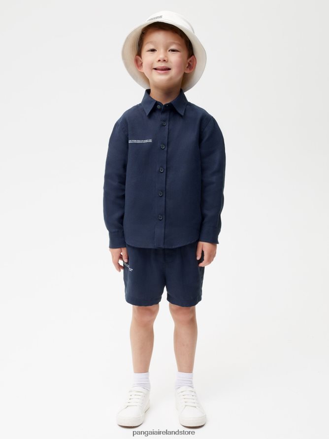 Kids Pangaia Clothes Aloe Linen Long Sleeve Shirt TT8Z42588 Navy Blue