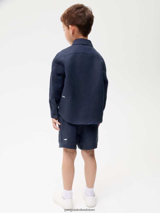 Kids Pangaia Clothes Aloe Linen Long Sleeve Shirt TT8Z42588 Navy Blue