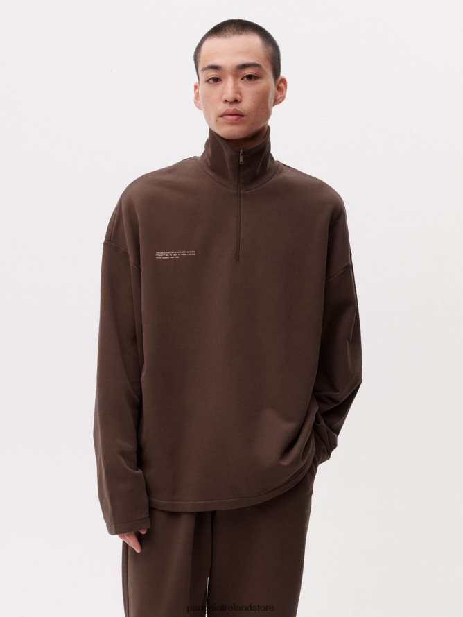 Men Pangaia Clothes Pprmint Half Zip Sweatshirt TT8Z42511 Chestnut Brown