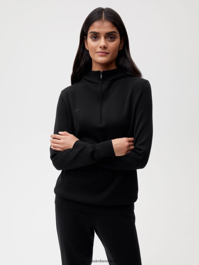 Women Pangaia Clothes Merino Wool Half Zip Hoodie TT8Z4250 Black