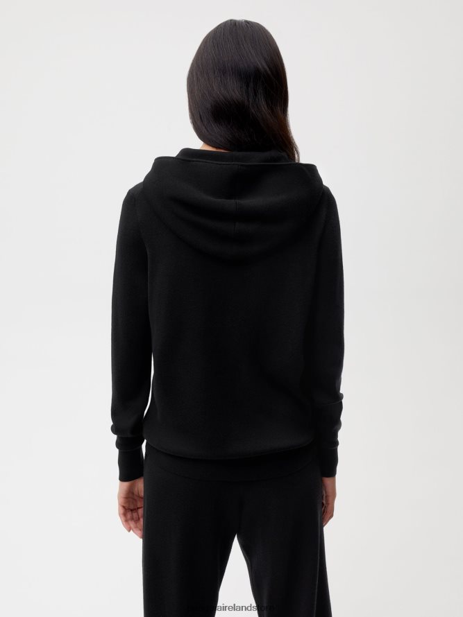 Women Pangaia Clothes Merino Wool Half Zip Hoodie TT8Z4250 Black