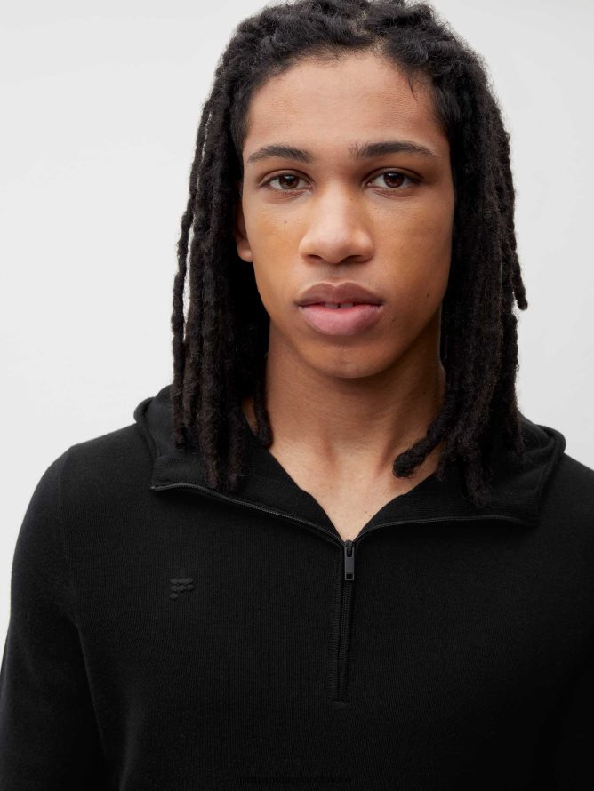 Women Pangaia Clothes Merino Wool Half Zip Hoodie TT8Z4250 Black