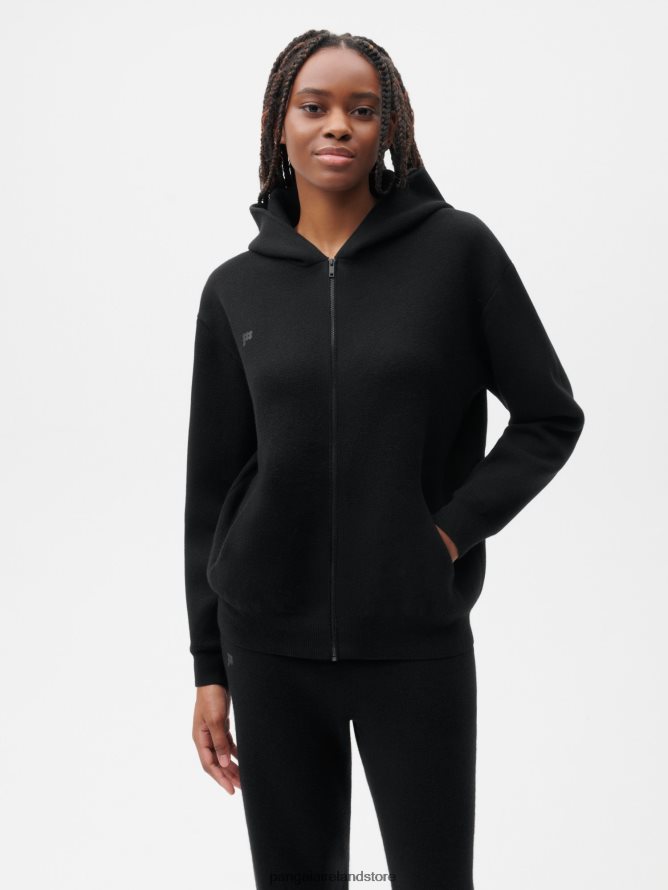 Women Pangaia Clothes Recycled Cashmere Zipped Hoodie TT8Z4244 Black