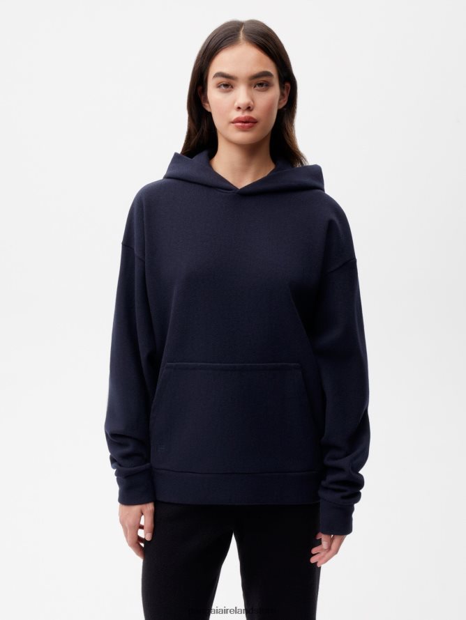 Women Pangaia Clothes Recycled Wool Jersey Hoodie - Dark Navy TT8Z4260 Navy Blue