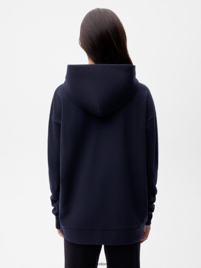 Women Pangaia Clothes Recycled Wool Jersey Hoodie - Dark Navy TT8Z4260 Navy Blue