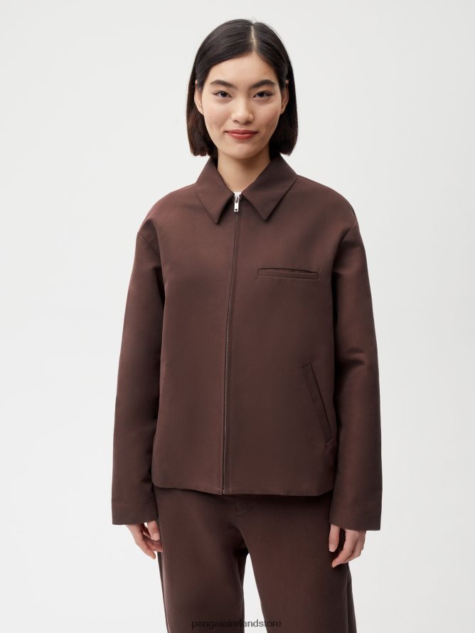 Women Pangaia Clothes Organic Cotton Harrington Jacket TT8Z42475 Chestnut Brown