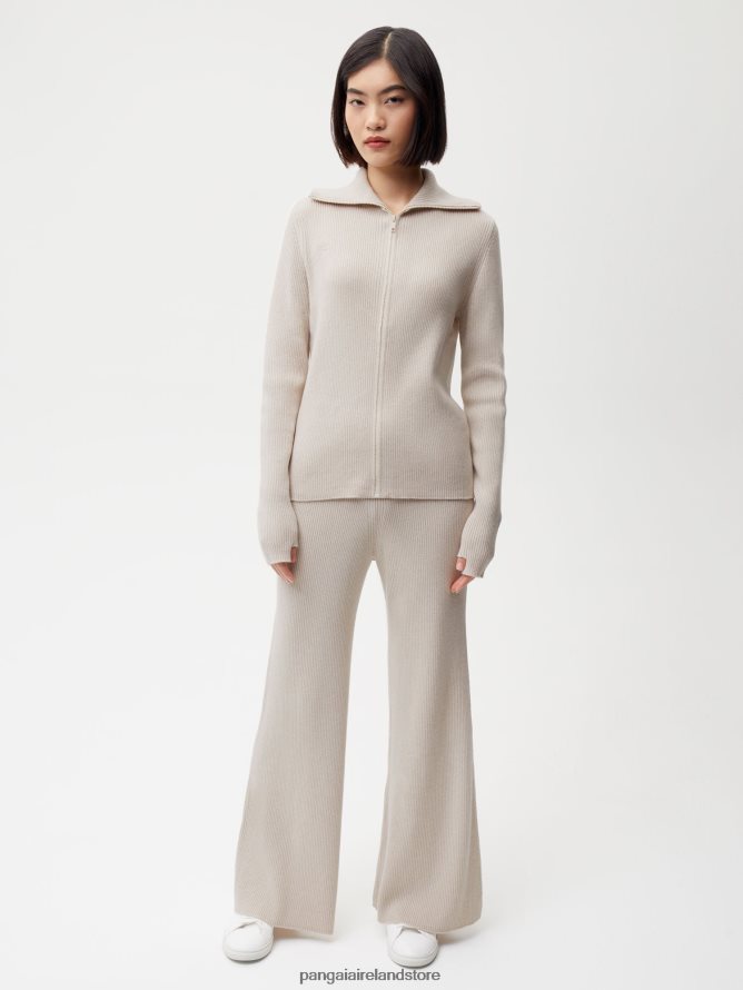 Women Pangaia Clothes Recycled Cashmere Rib Track Pants TT8Z42329 Oatmeal