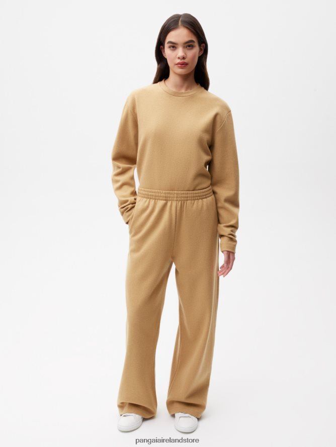 Women Pangaia Clothes Recycled Wool Jersey Loose Leg Track Pants TT8Z42362 Camel