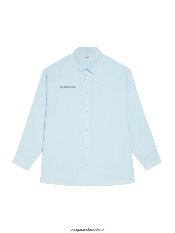 Women Pangaia Clothes Aloe Linen Collared Long Sleeve Shirt TT8Z42395 Baby Blue