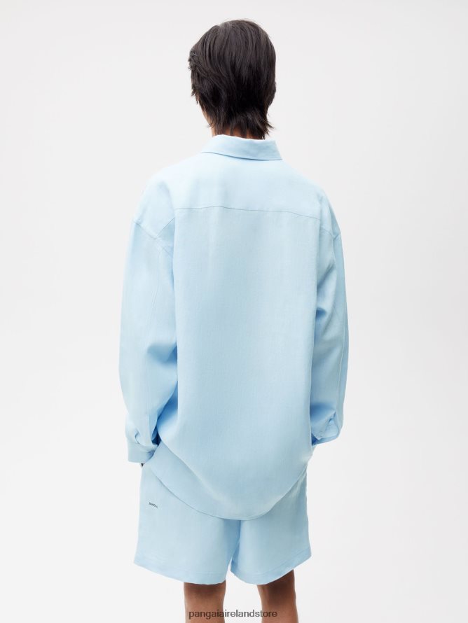 Women Pangaia Clothes Aloe Linen Collared Long Sleeve Shirt TT8Z42395 Baby Blue