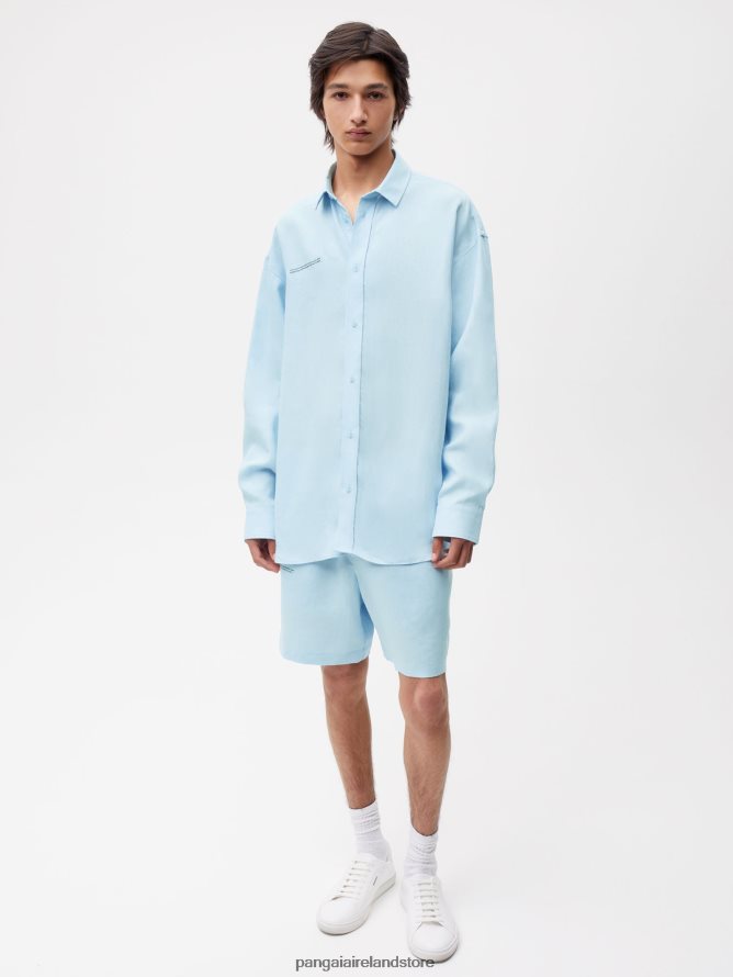Women Pangaia Clothes Aloe Linen Collared Long Sleeve Shirt TT8Z42395 Baby Blue