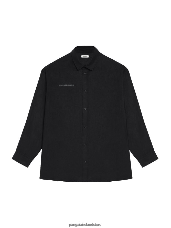 Women Pangaia Clothes Aloe Linen Collared Long Sleeve Shirt TT8Z42398 Black