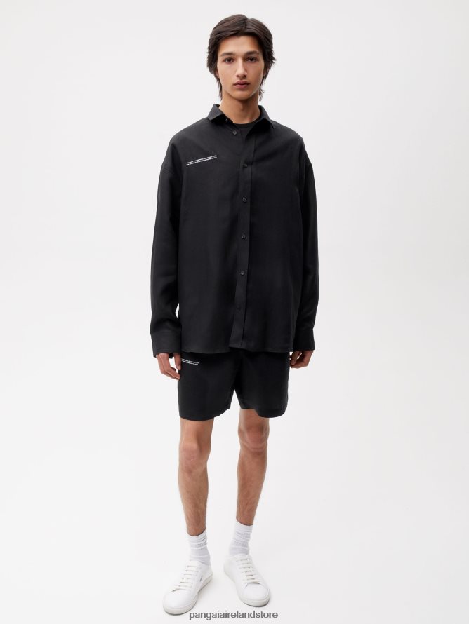 Women Pangaia Clothes Aloe Linen Collared Long Sleeve Shirt TT8Z42398 Black