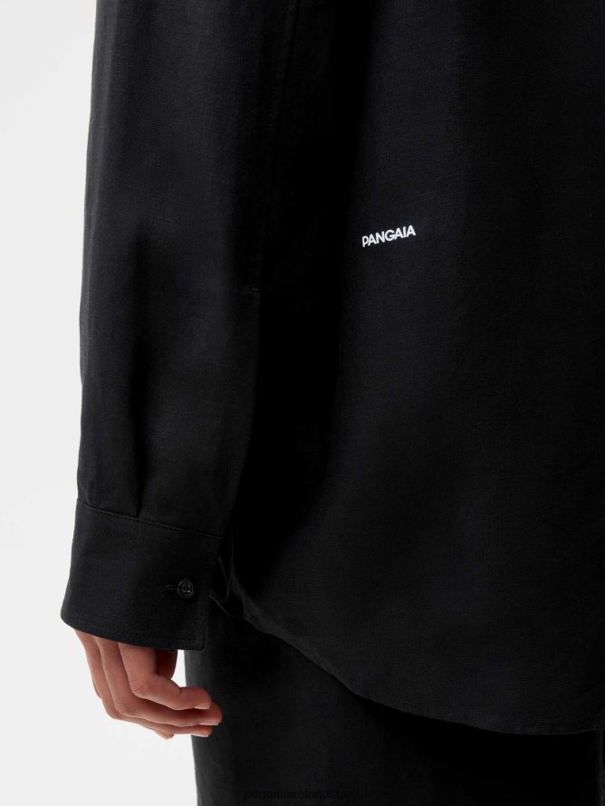 Women Pangaia Clothes Aloe Linen Collared Long Sleeve Shirt TT8Z42398 Black