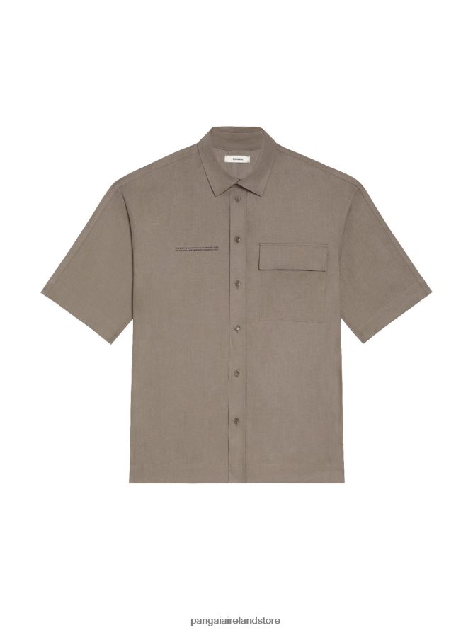 Women Pangaia Clothes Aloe Linen Short Sleeve Shirt TT8Z42396 Mushroom
