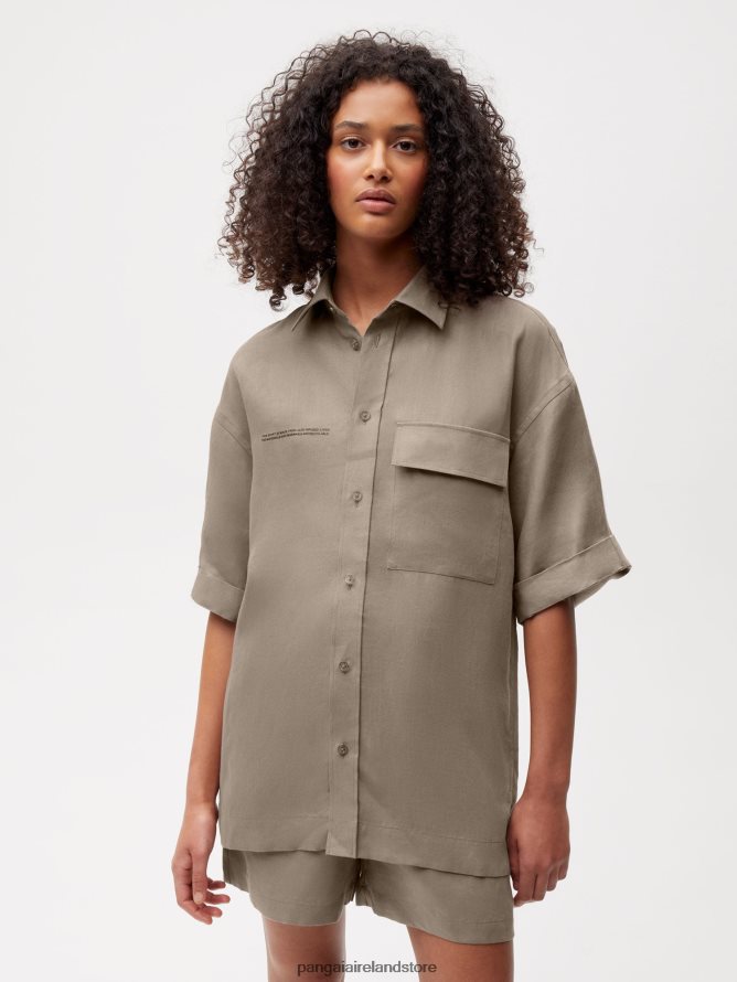 Women Pangaia Clothes Aloe Linen Short Sleeve Shirt TT8Z42396 Mushroom