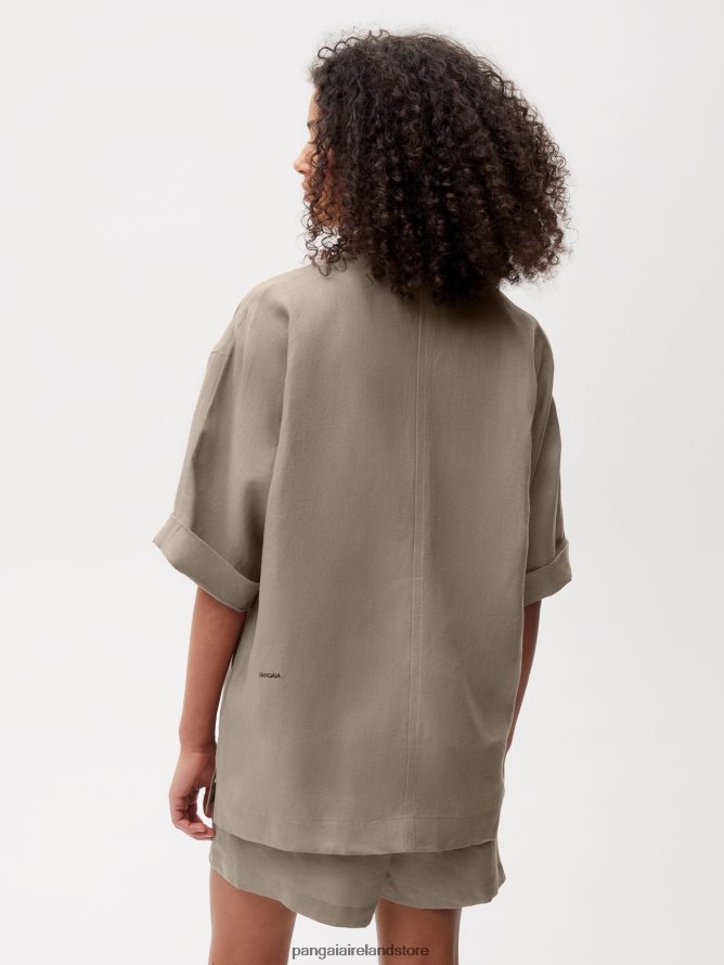 Women Pangaia Clothes Aloe Linen Short Sleeve Shirt TT8Z42396 Mushroom