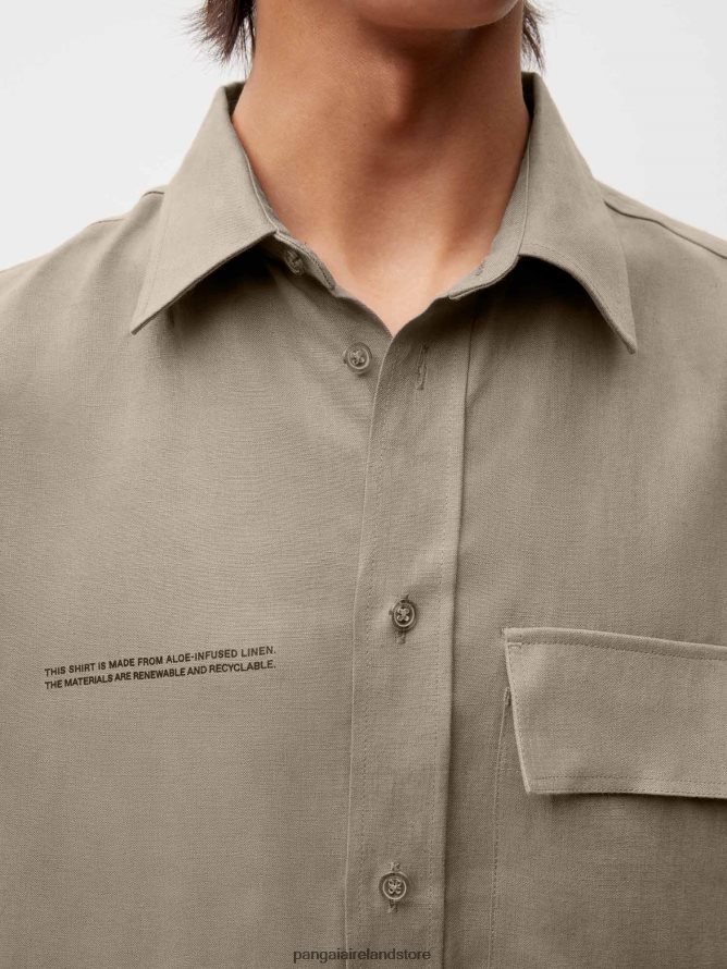 Women Pangaia Clothes Aloe Linen Short Sleeve Shirt TT8Z42396 Mushroom