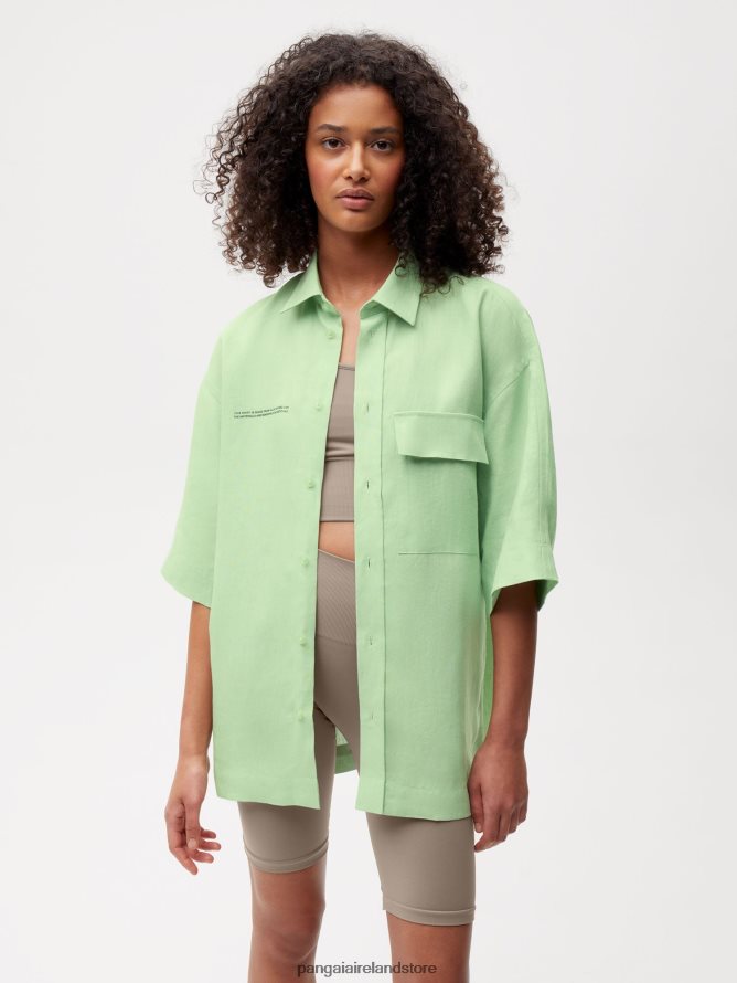 Women Pangaia Clothes Aloe Linen Short Sleeve Shirt TT8Z42399 Pistachio