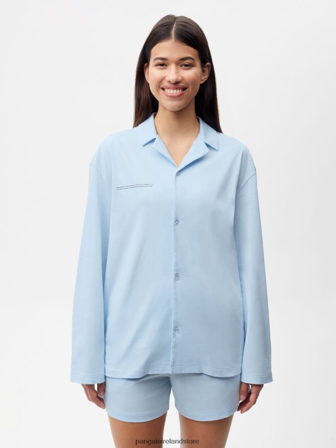 Women Pangaia Clothes Organic Cotton Pajama Shirt TT8Z42437 Moonstone Blue