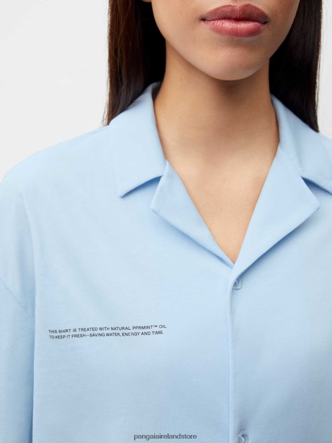 Women Pangaia Clothes Organic Cotton Pajama Shirt TT8Z42437 Moonstone Blue
