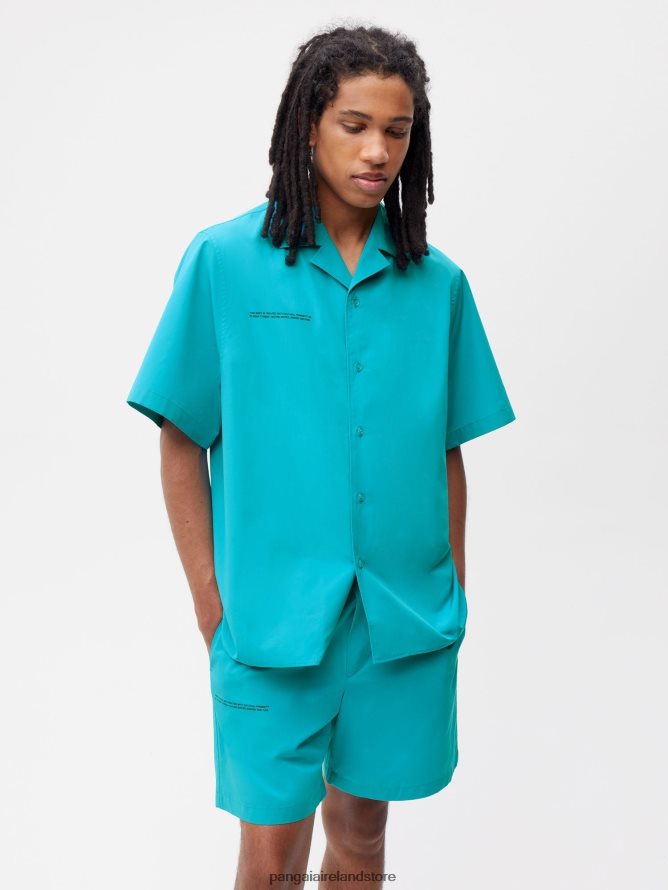 Women Pangaia Clothes Organic Cotton Poplin Short Sleeve Shirt TT8Z42393 Peacock Blue