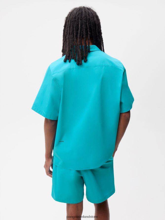 Women Pangaia Clothes Organic Cotton Poplin Short Sleeve Shirt TT8Z42393 Peacock Blue