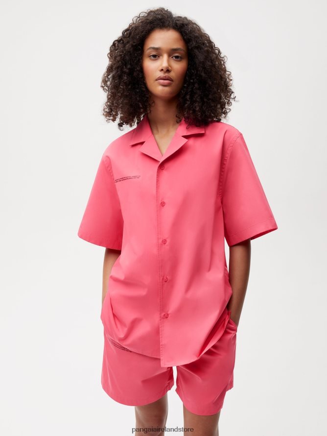 Women Pangaia Clothes Organic Cotton Poplin Short Sleeve Shirt TT8Z42402 Lotus Pink