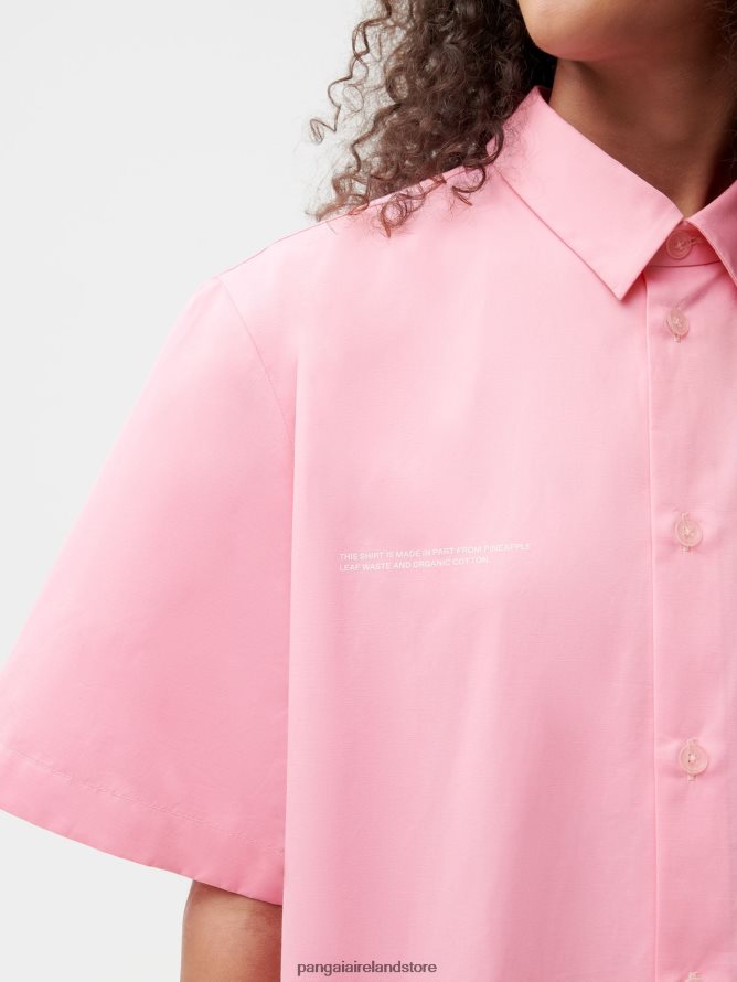 Women Pangaia Clothes Pineapple Collared Short Sleeve Shirt TT8Z42400 Sakura Pink