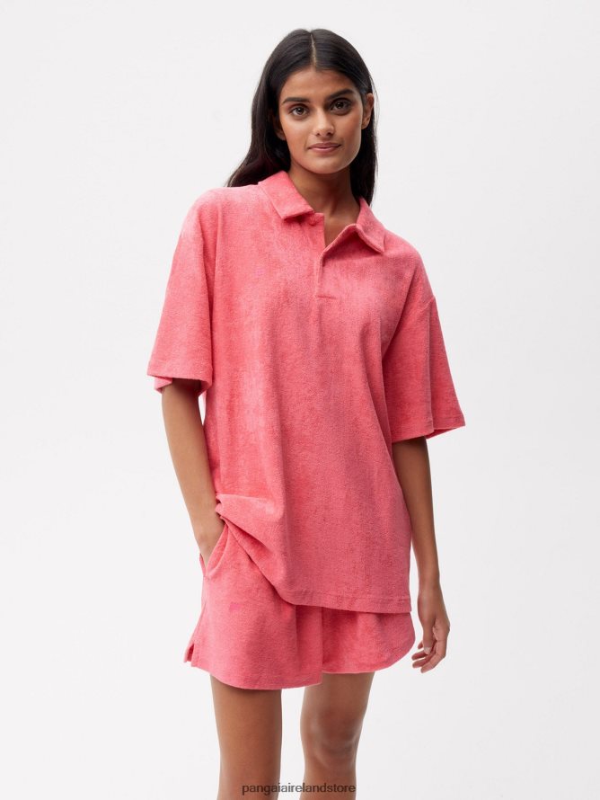 Women Pangaia Clothes Towelling Polo Shirt TT8Z42397 Lotus Pink