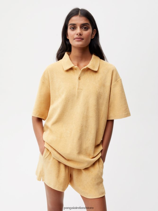 Women Pangaia Clothes Towelling Polo Shirt TT8Z42401 Dark Sand