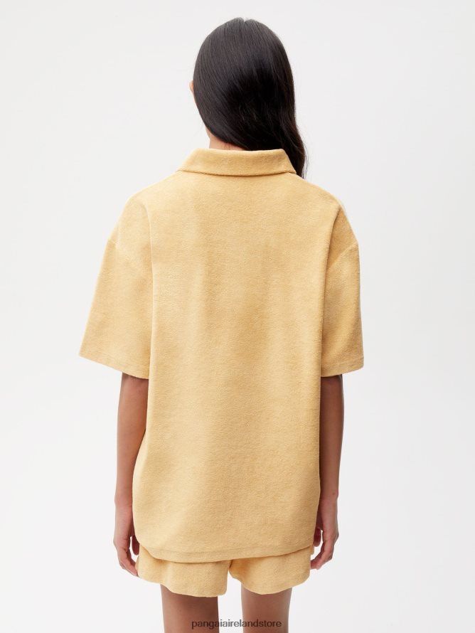 Women Pangaia Clothes Towelling Polo Shirt TT8Z42401 Dark Sand