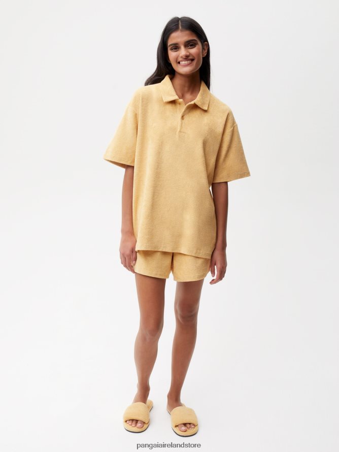 Women Pangaia Clothes Towelling Polo Shirt TT8Z42401 Dark Sand