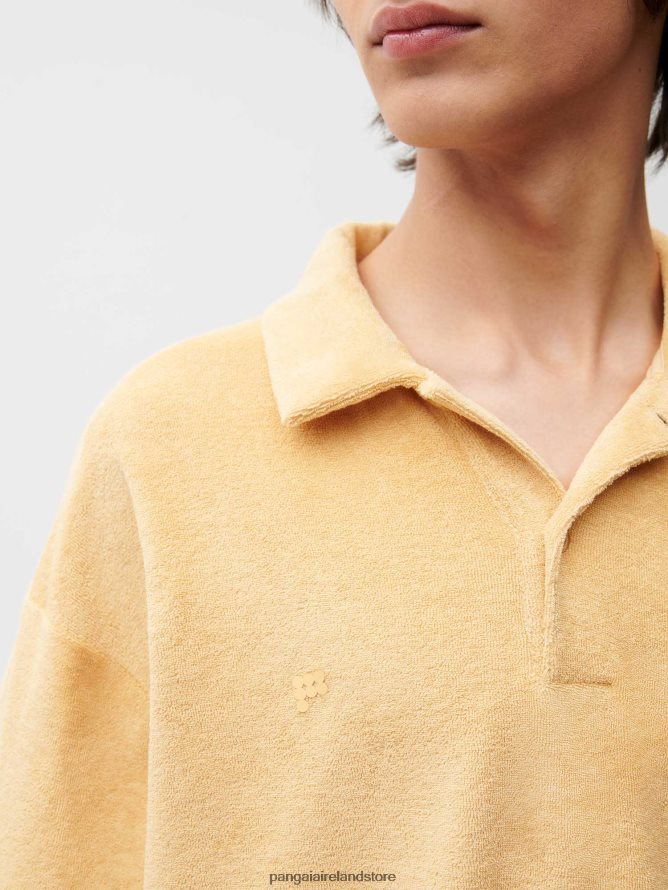 Women Pangaia Clothes Towelling Polo Shirt TT8Z42401 Dark Sand