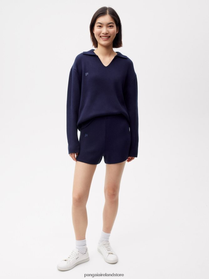 Women Pangaia Clothes Knit Shorts TT8Z42241 Navy Blue