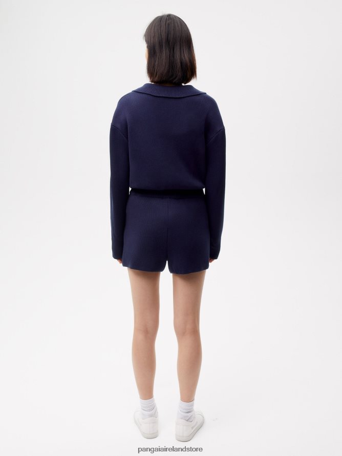 Women Pangaia Clothes Knit Shorts TT8Z42241 Navy Blue