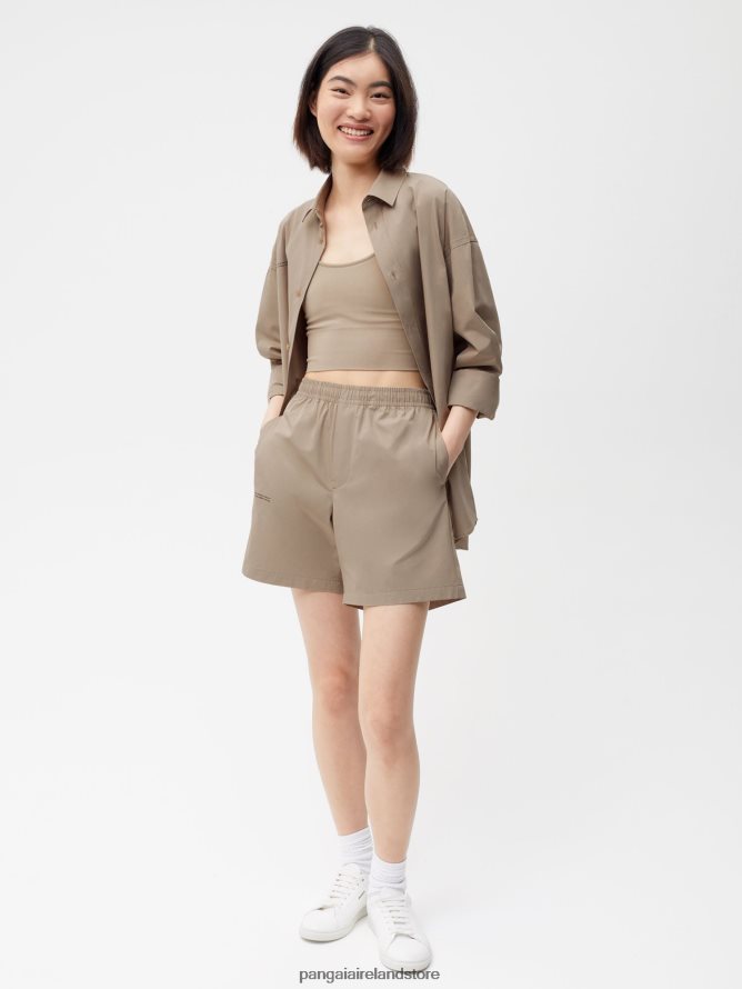Women Pangaia Clothes Organic Cotton Poplin Elasticated Shorts TT8Z42235 Taupe