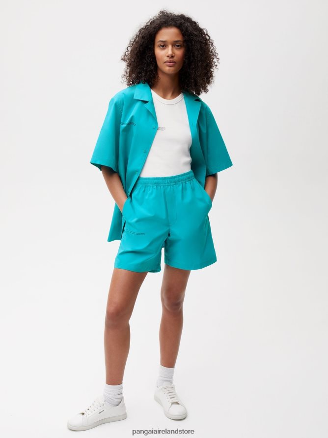 Women Pangaia Clothes Organic Cotton Poplin Elasticated Shorts TT8Z42274 Peacock Blue