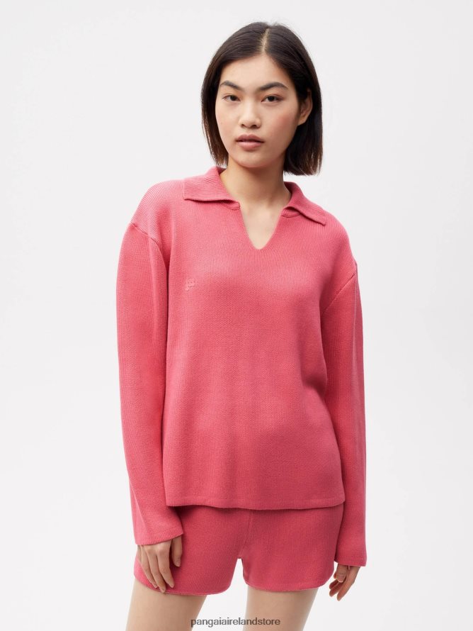 Women Pangaia Clothes Open Collar Knit Jumper TT8Z42120 Lotus Pink