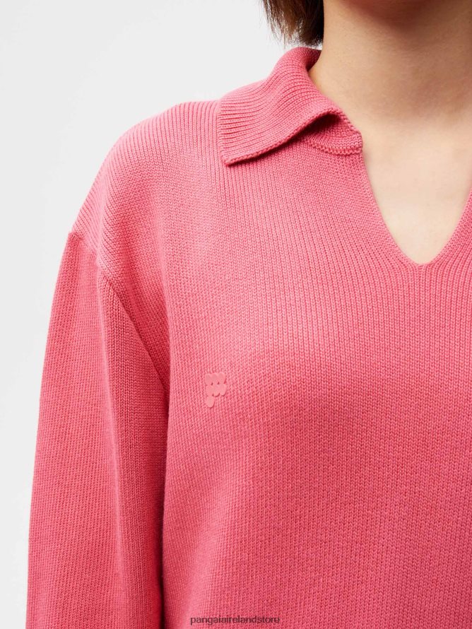 Women Pangaia Clothes Open Collar Knit Jumper TT8Z42120 Lotus Pink