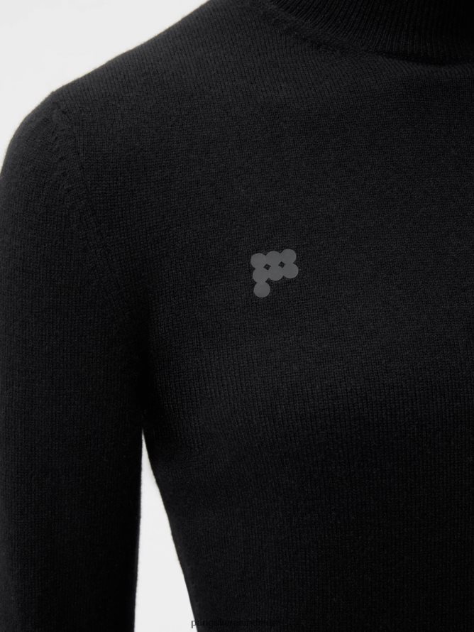 Women Pangaia Clothes Recycled Cashmere Fitted Turtleneck Top TT8Z42104 Black