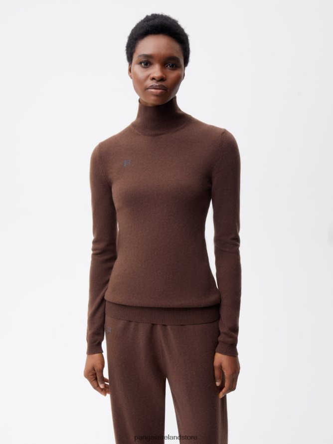 Women Pangaia Clothes Recycled Cashmere Fitted Turtleneck Top TT8Z42121 Chestnut Brown